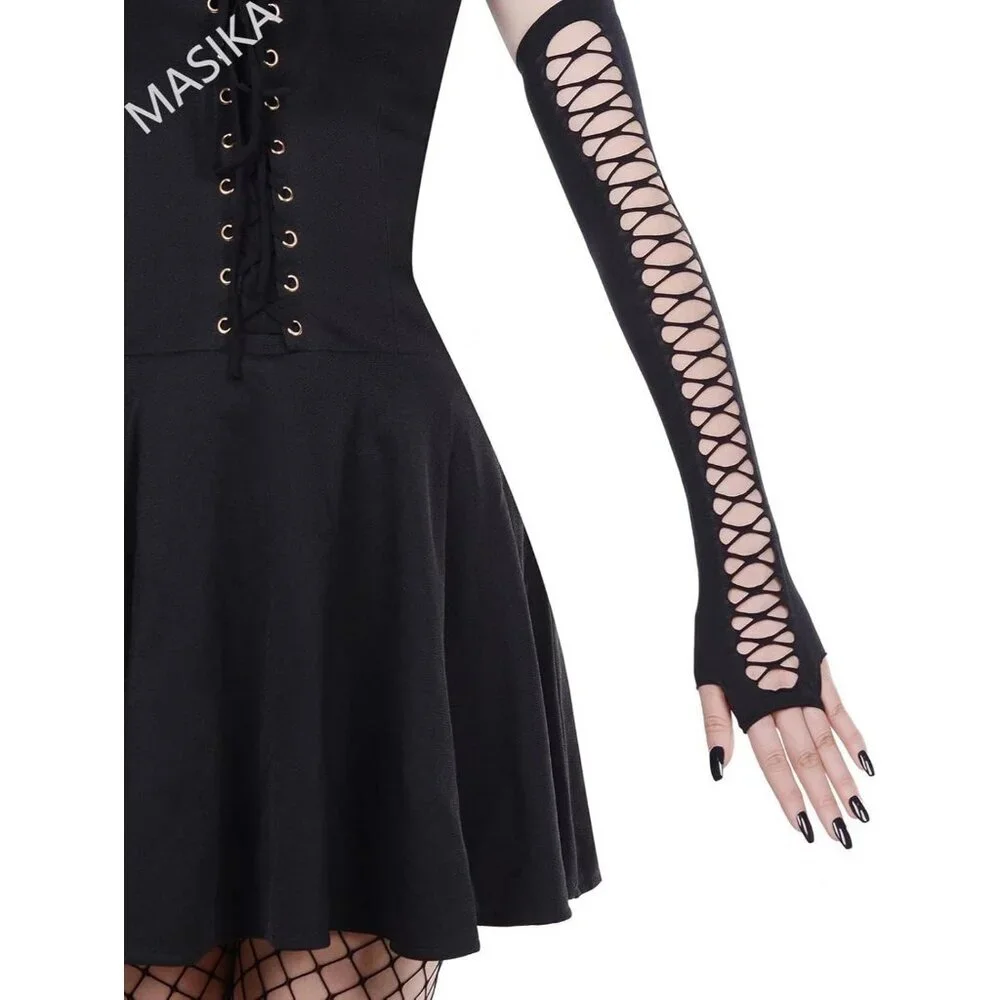 Women's Fishing Halloween Black 15 Net Gloves Fingerless Gothic Accessories